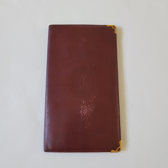 Cartier Accessories - Cartier Paris Burgundy Leather Long Bifold Wallet with Gold Accents
